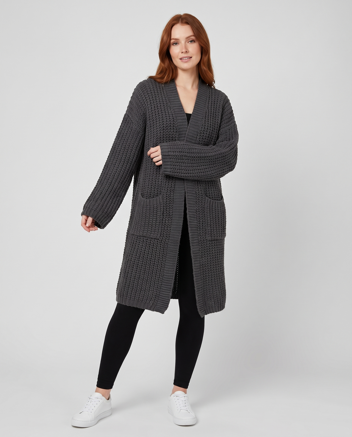 Nora Women's Chunky Knit Cardigan in Charcoal
