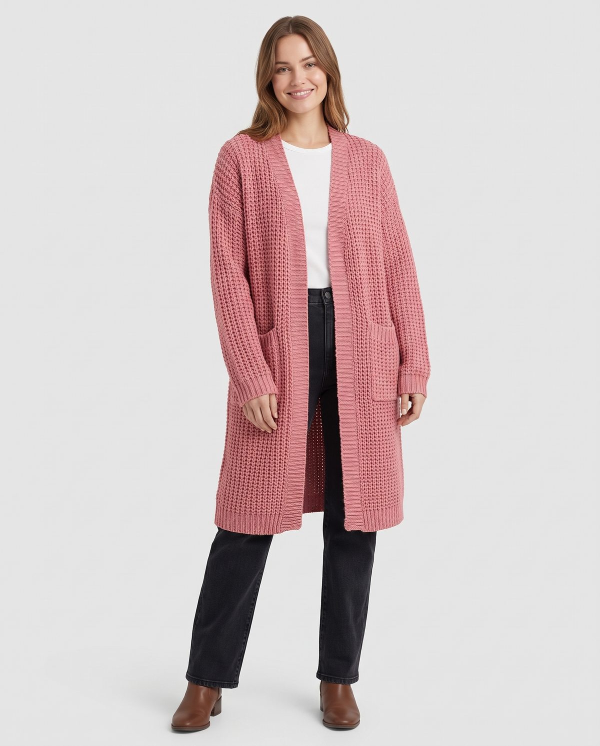 Nora Women's Chunky Knit Cardigan in Dusty Pink