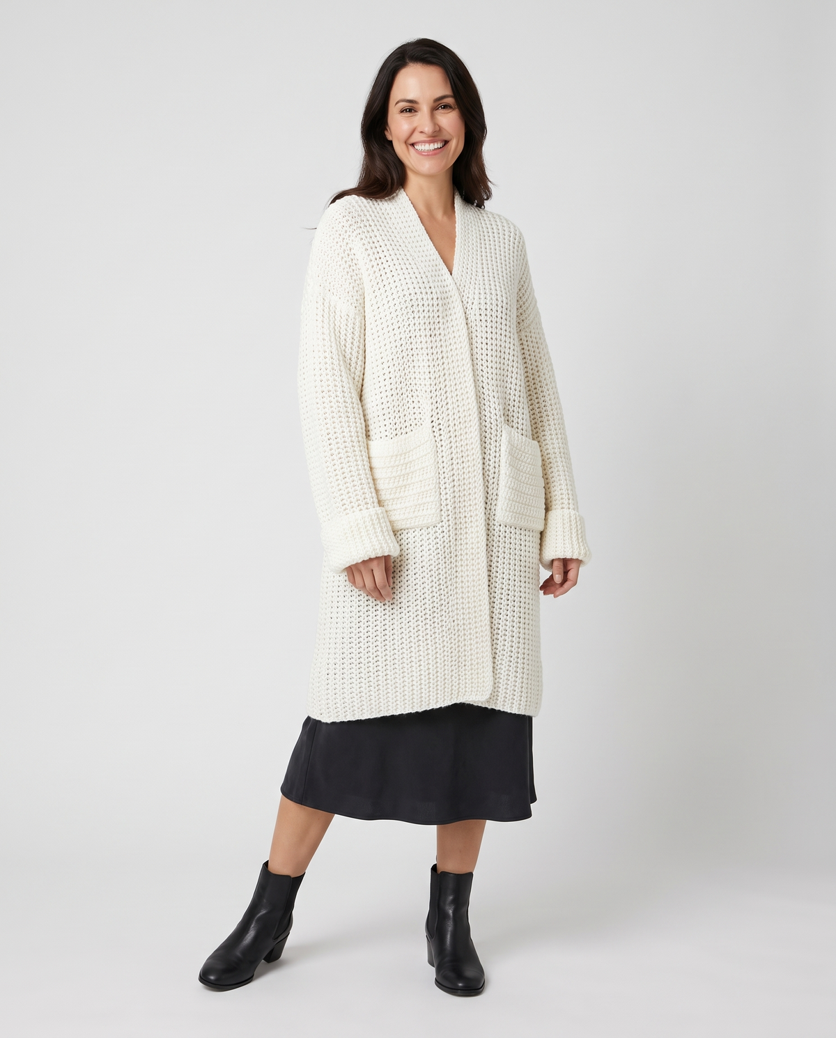 Nora Women's Chunky Knit Cardigan in White