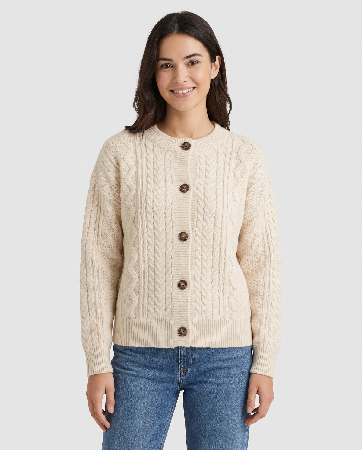 Nora Women's Chunky Cable Knit Cardigan - Beige