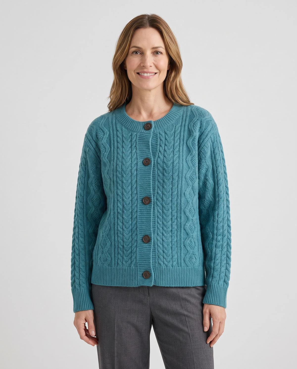 Nora Women's Chunky Cable Knit Cardigan - Blue
