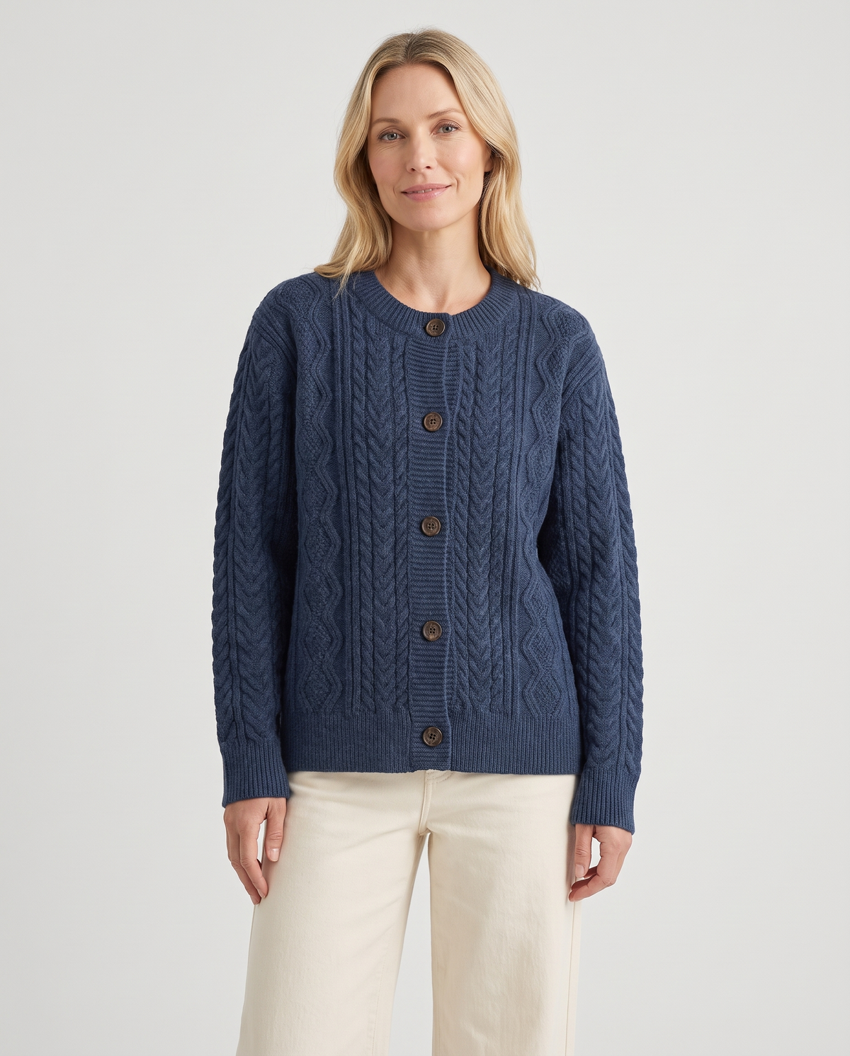 Nora Women's Chunky Cable Knit Cardigan - Navy Blue