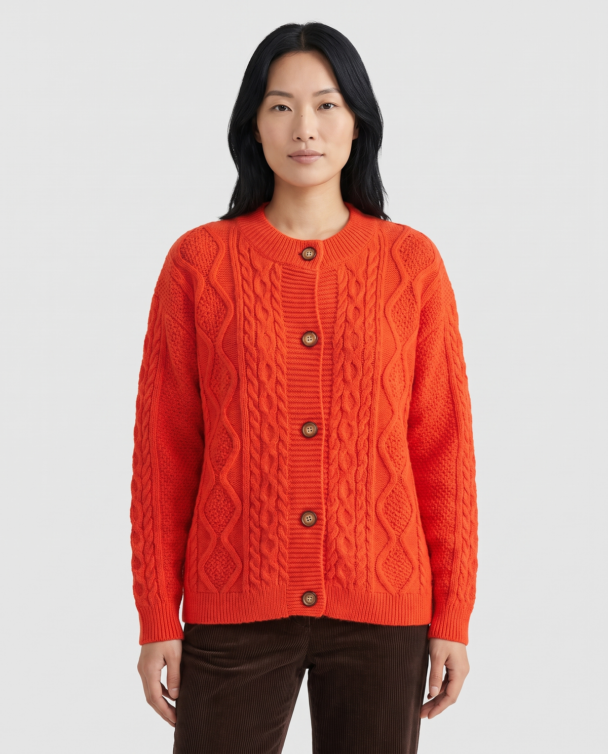 Nora Women's Chunky Cable Knit Cardigan - Orange