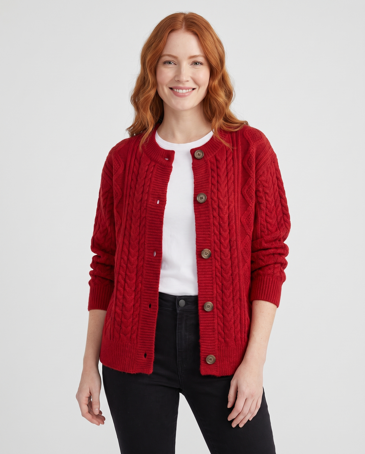 Nora Women's Chunky Cable Knit Cardigan - Red