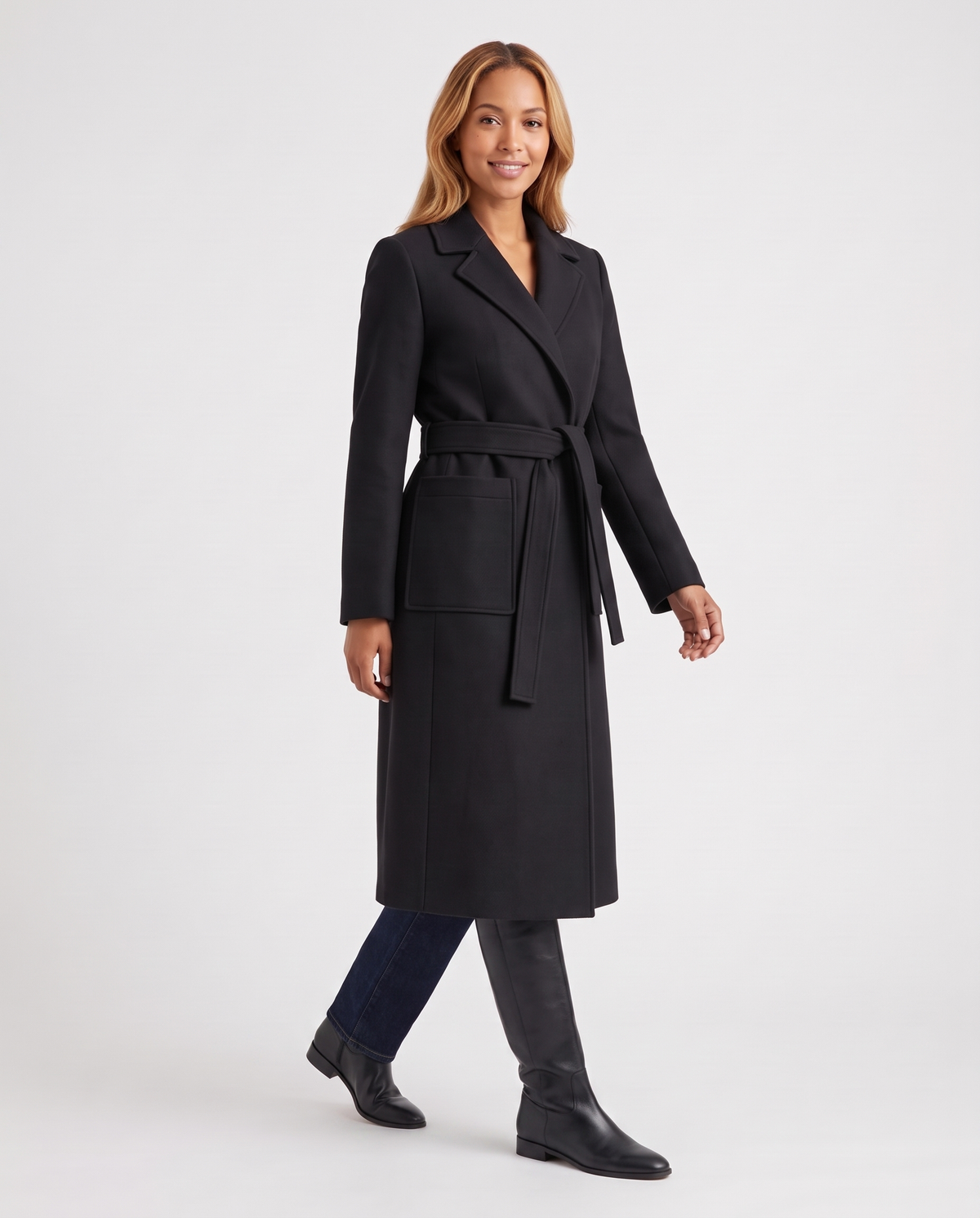Olivia Women's Long Belted Trench Coat - Black