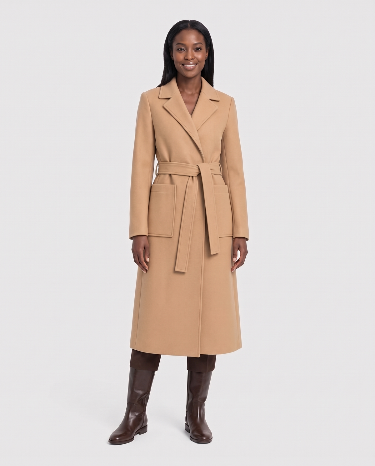 Olivia Women's Long Belted Trench Coat - Camel