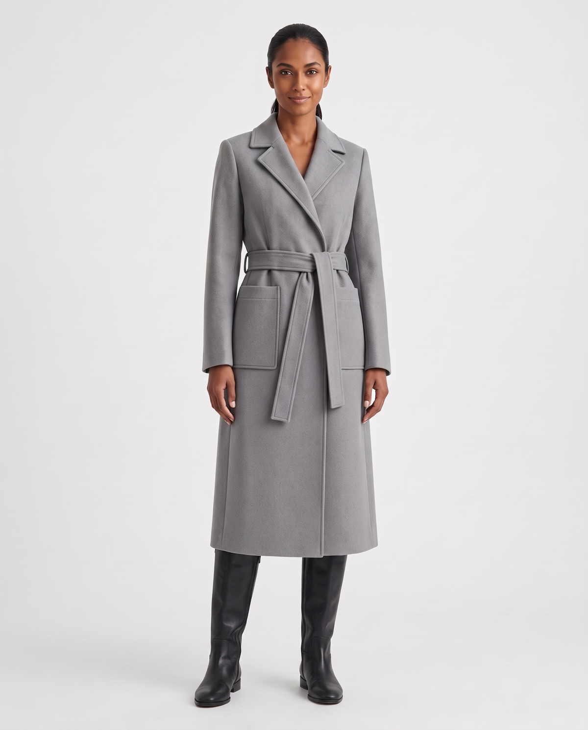 Olivia Women's Long Belted Trench Coat - Grey