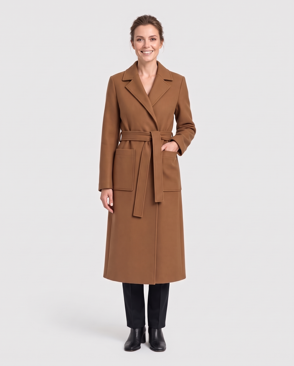 Olivia Women's Long Belted Trench Coat - Light Brown