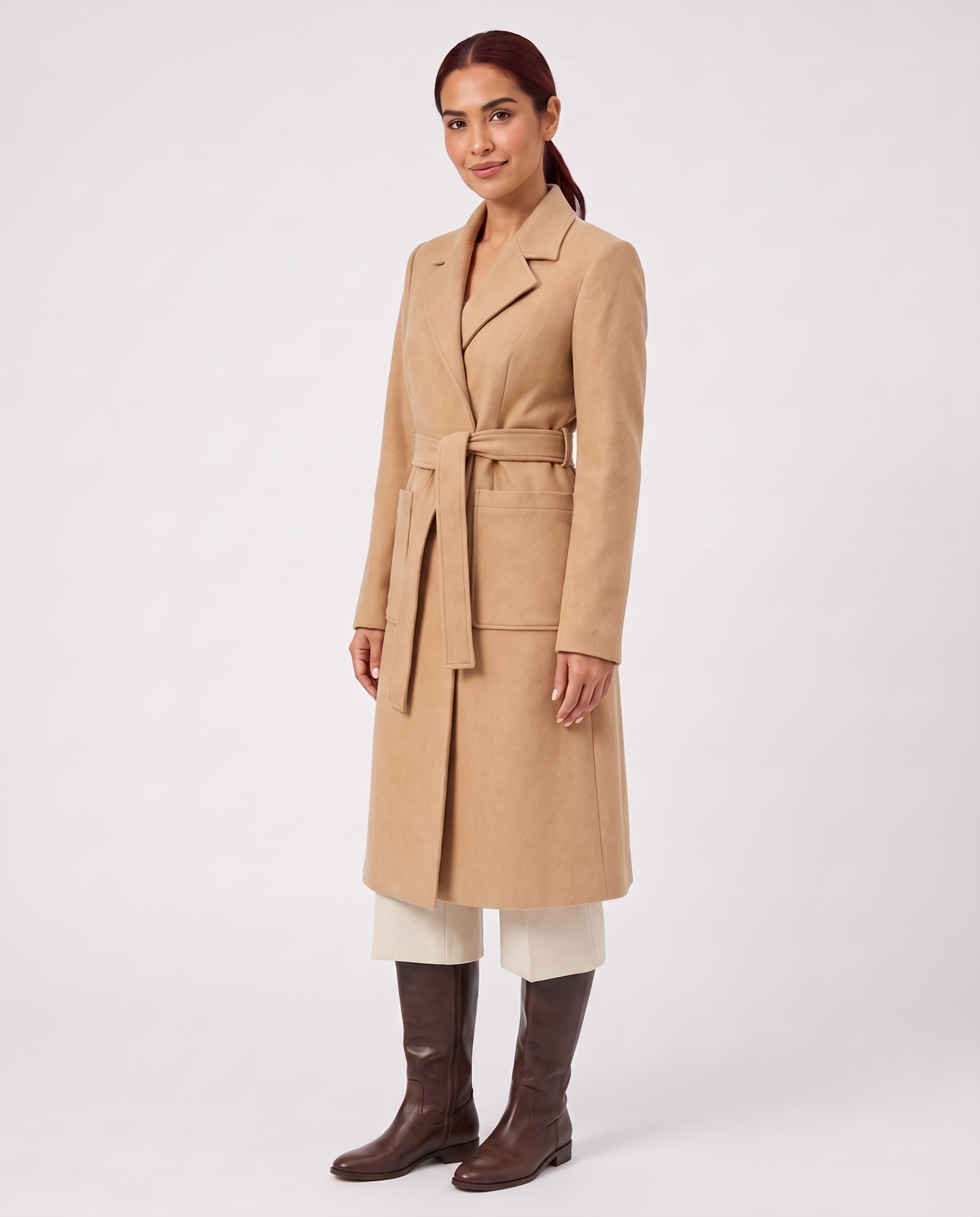 Orla Women's Wool Winter Coat - Khaki - three quarter view