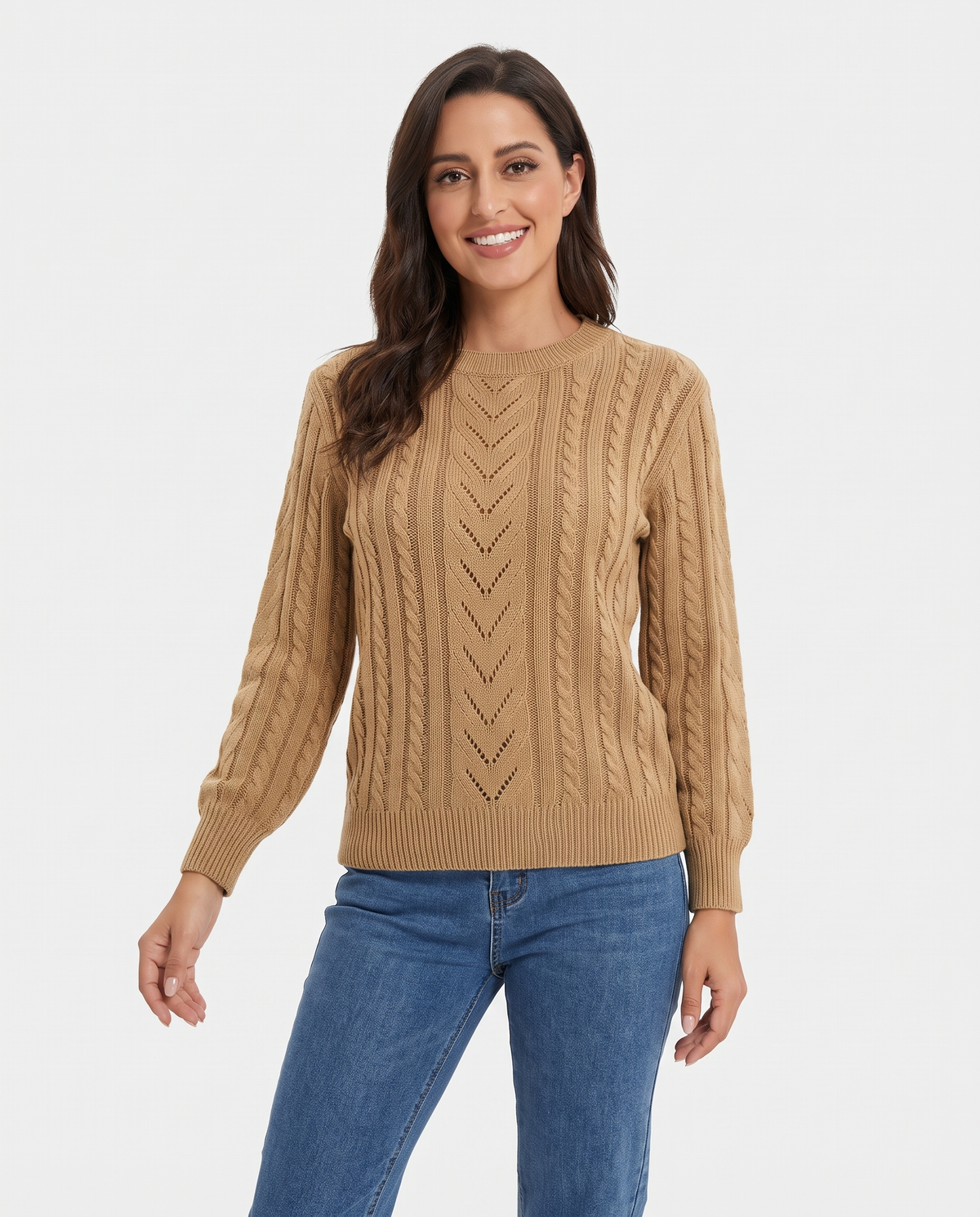 Penny Women's Cable Knit Jumper in Khaki