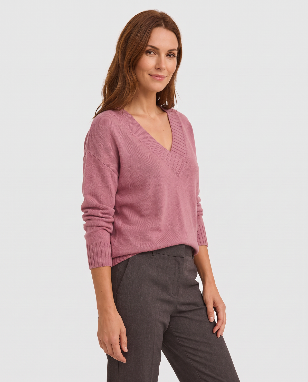 Phoebe Women's Knitted Jumper in Pink, three quarter view