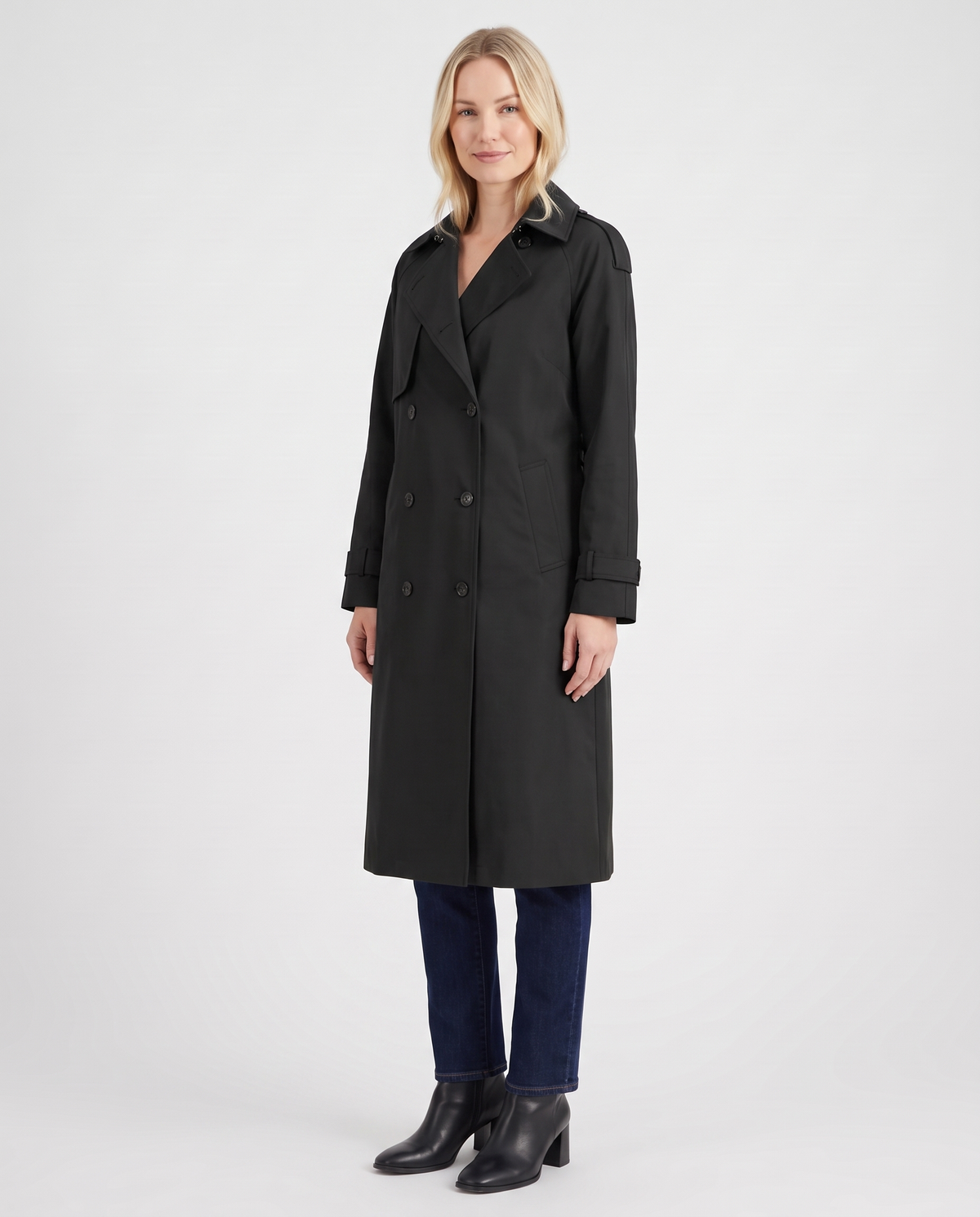 Rae Women's Trench Coat - Black - three quarter view