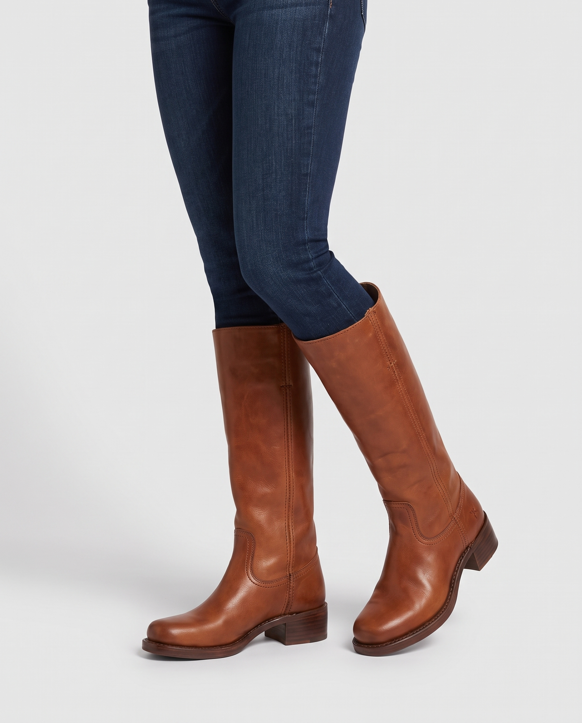 Robyn Women's Winter Leather Flat Knee High Boots in Chestnut