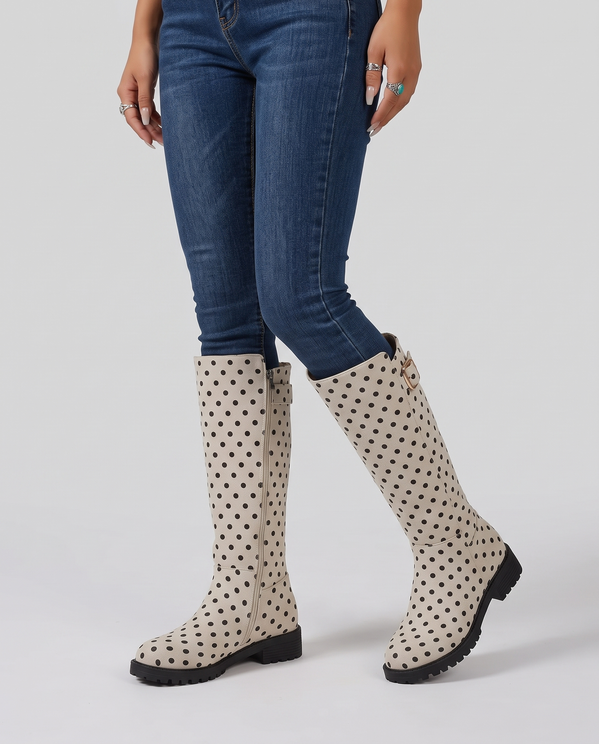 Romilly Women's Rubber Knee High Boots - Beige