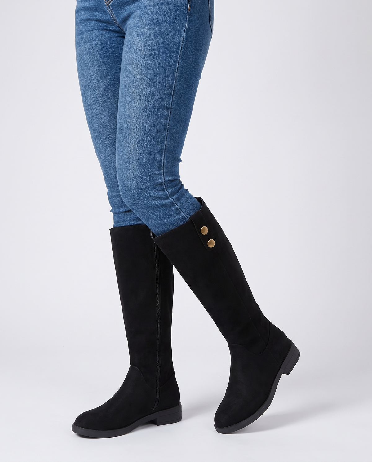 Rosalind Women's Suede Flat Knee High Boots - Black
