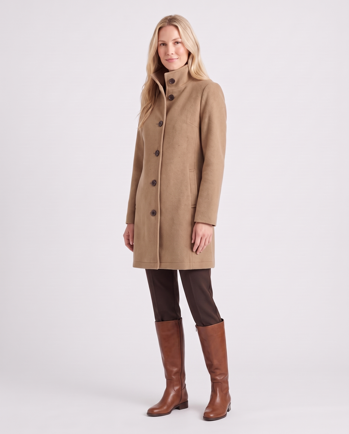 Rosie Women's Wool Winter Coat - Khaki - three quarter view