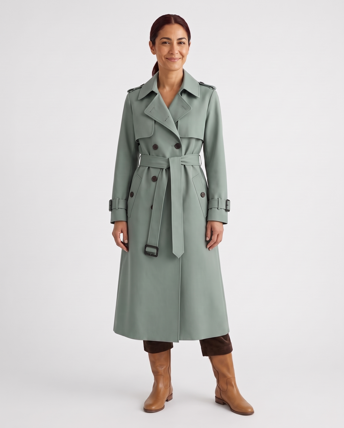 Sarah Women's Long Belted Trench Coat - Green