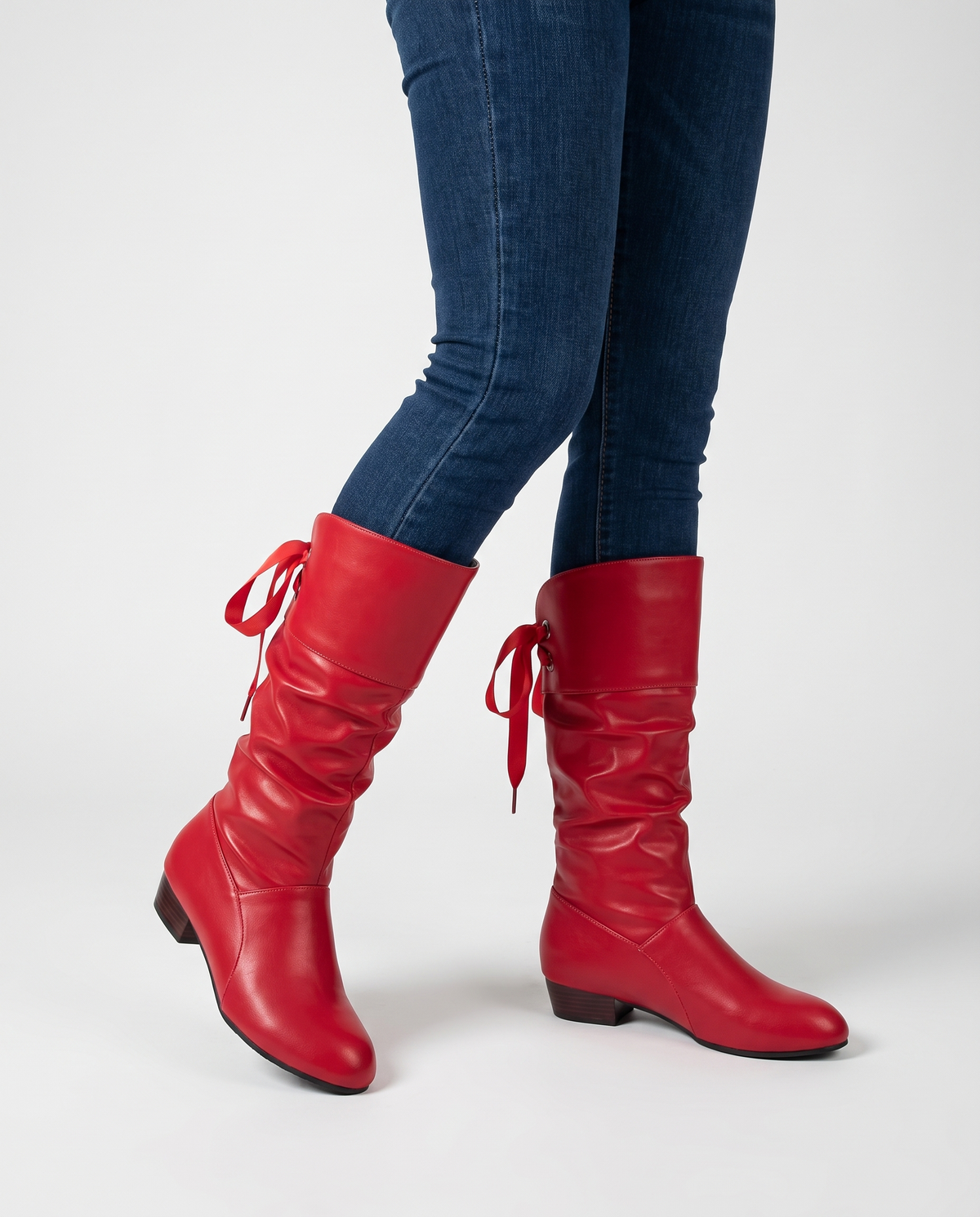 Saskia Women's Leather Knee High Boots - Red
