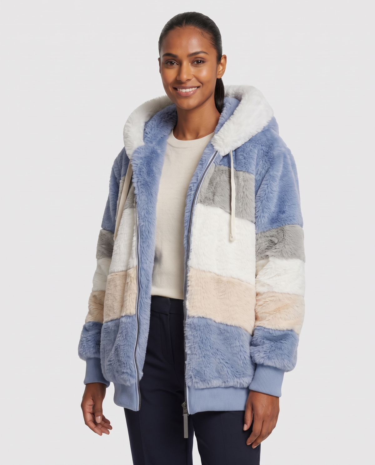 Sofia Women's Tailored Quilted Puffer Jacket - Blue Stripes - three quarter view