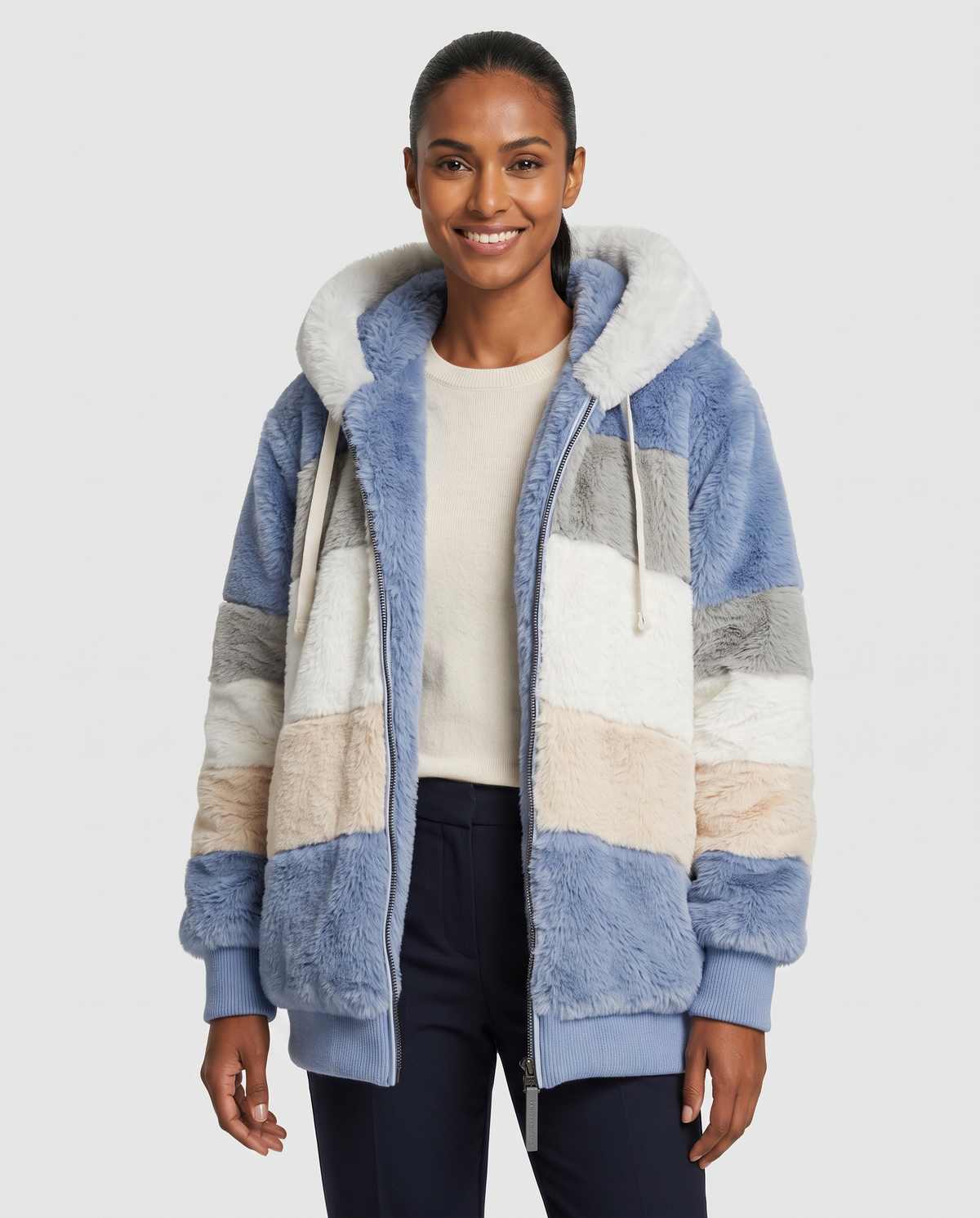 Sofia Women's Tailored Quilted Puffer Jacket - Blue Stripes