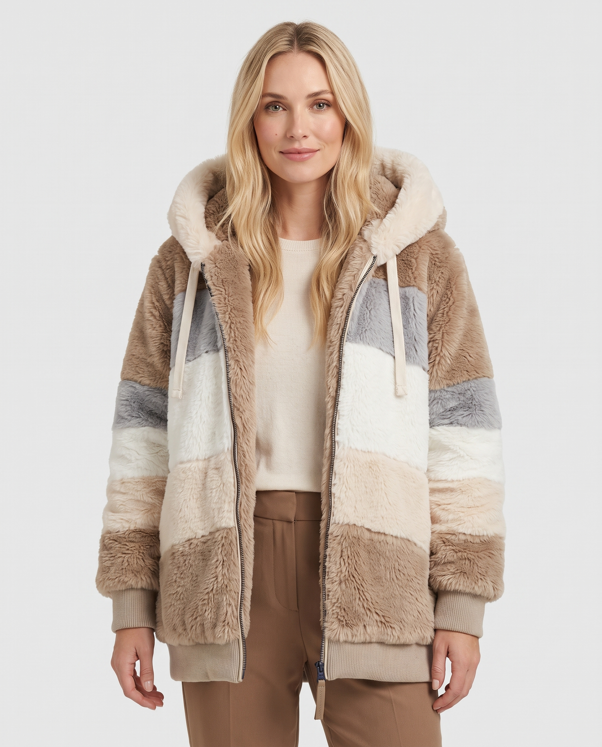 Sofia Women's Tailored Quilted Puffer Jacket - Brown Stripes