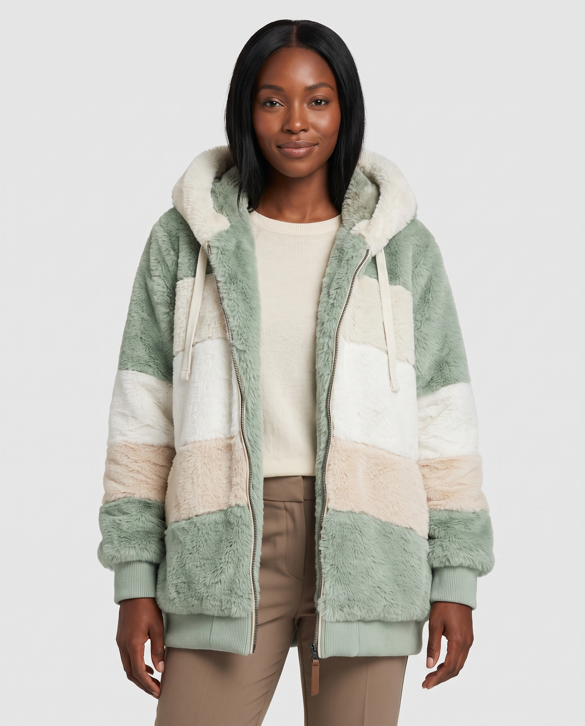 Sofia Women's Tailored Quilted Puffer Jacket - Green Stripes