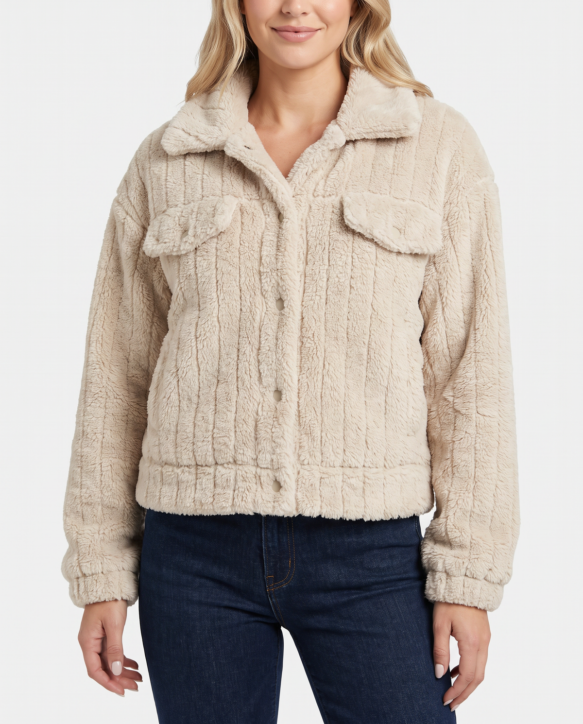 Thea Women's Teddy Fleece Jacket - Beige