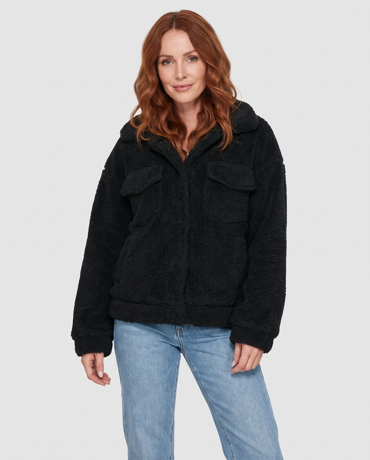 Thea Women's Teddy Fleece Jacket - Black