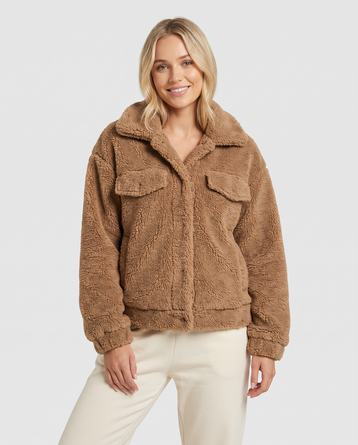 Thea Women's Teddy Fleece Jacket - Brown