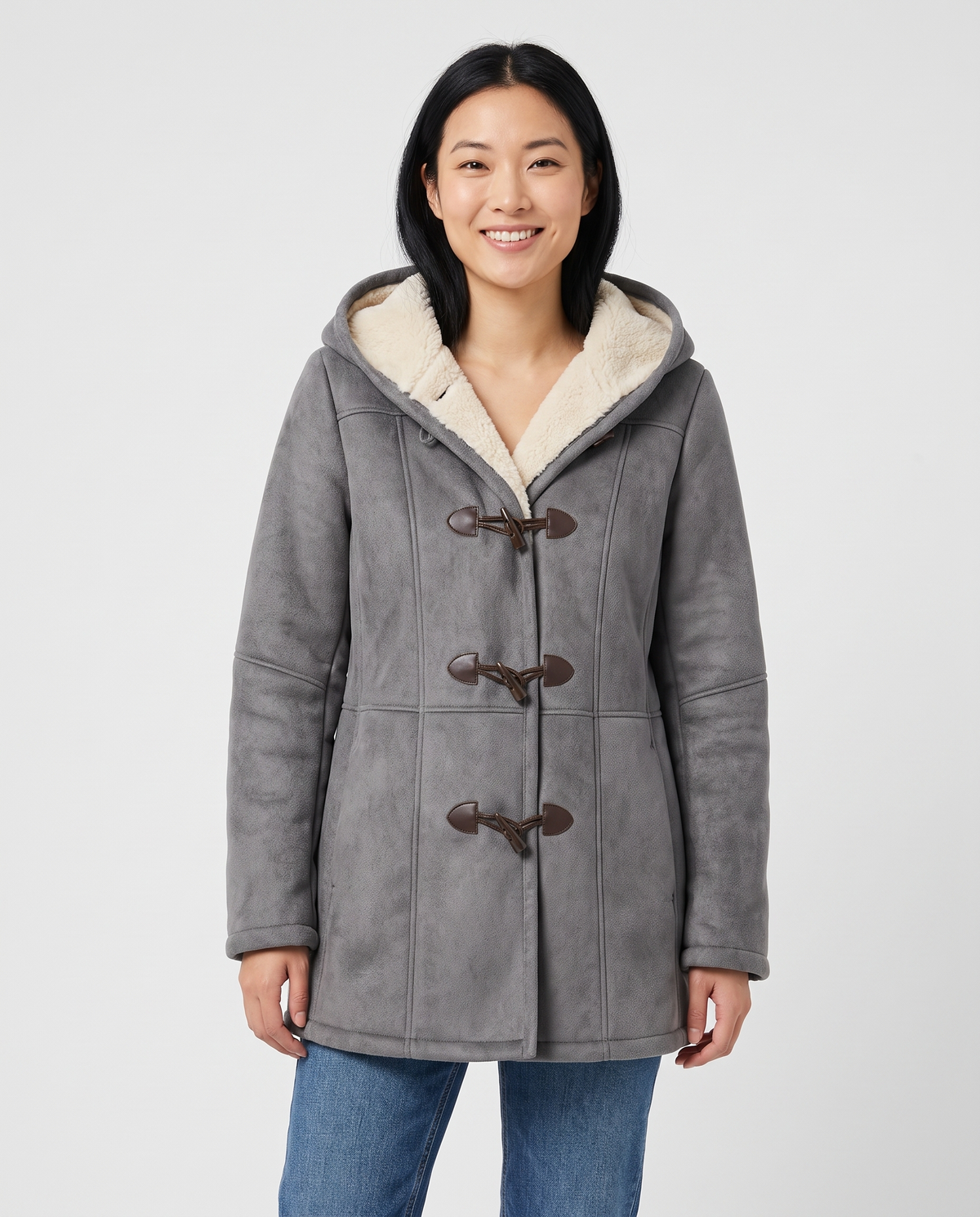 Winnie Women's Sherpa Winter Coat - Grey