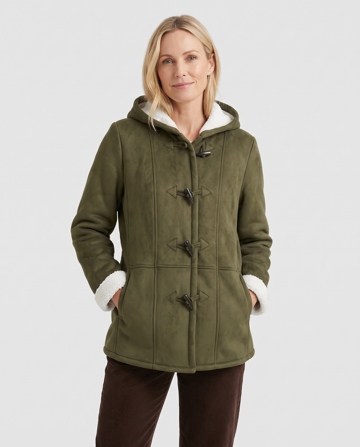 Winnie Women's Sherpa Winter Coat - Olive Green