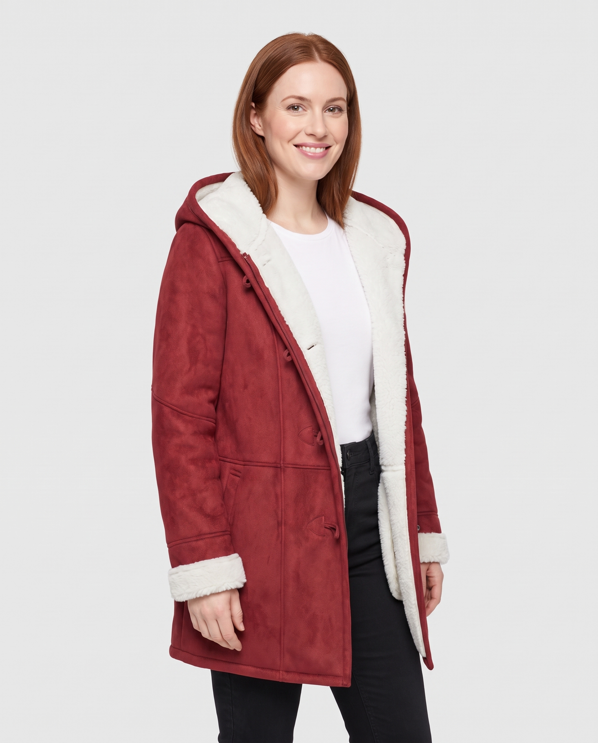Winnie Women's Sherpa Winter Coat - Red - three quarter view