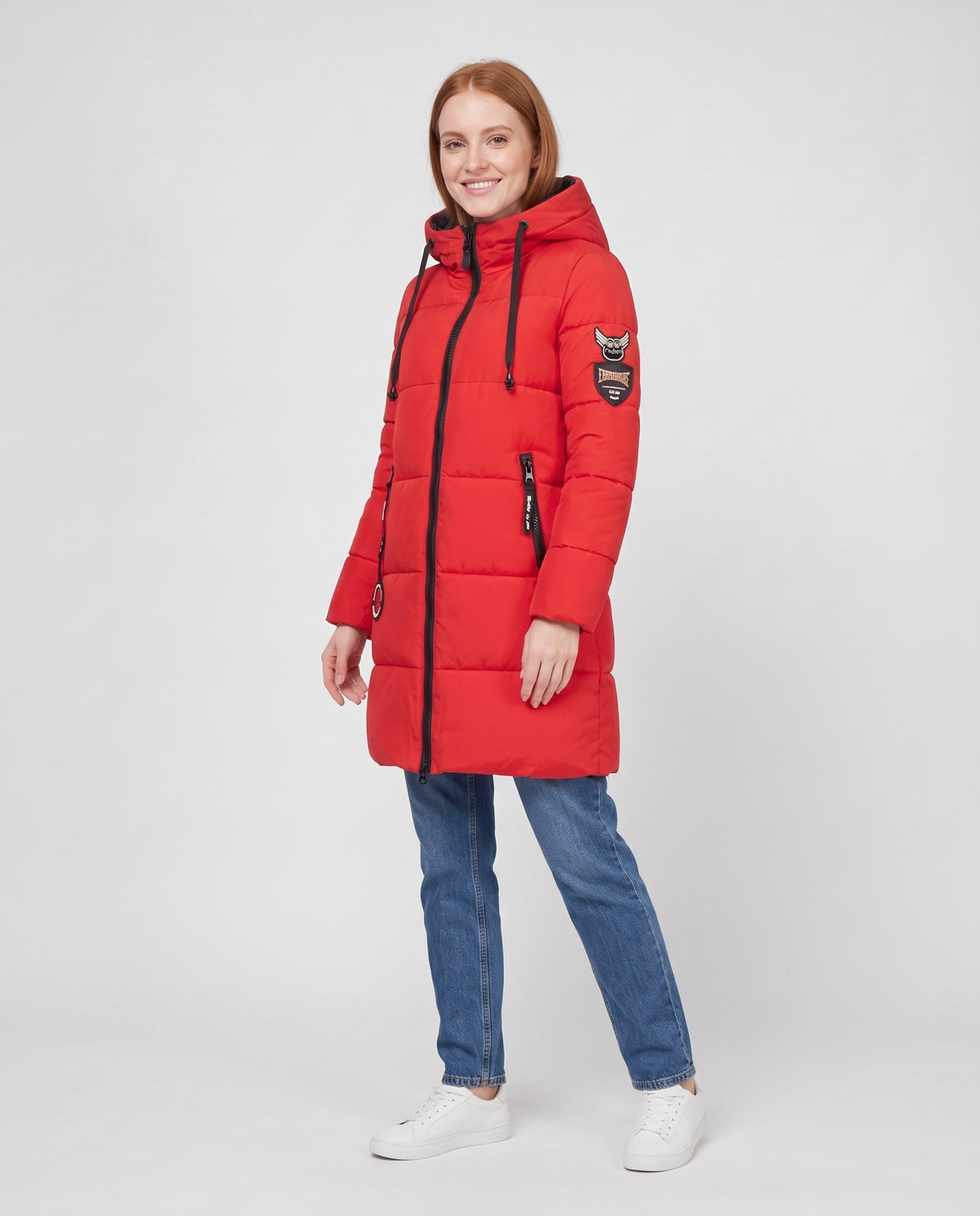 Constance | Women's Hooded Puffer Coat with Contrast Lining for Winter in Red side view