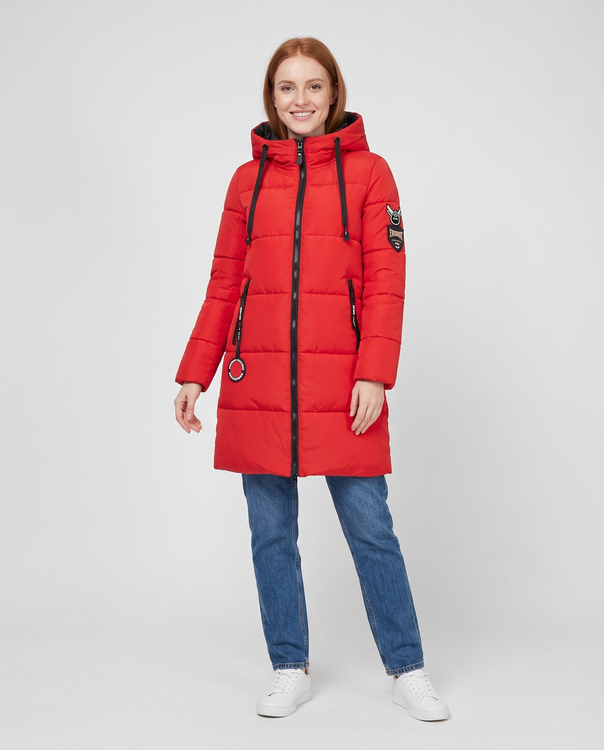 Constance | Women's Hooded Puffer Coat with Contrast Lining for Winter in Red