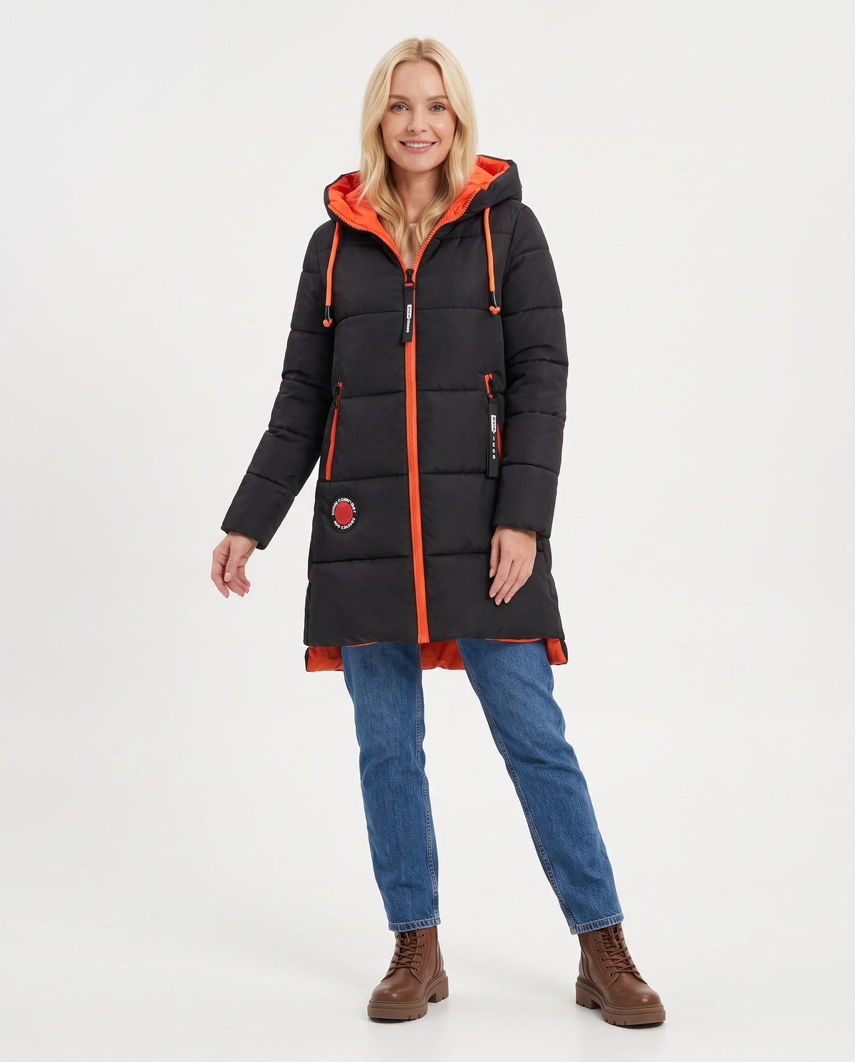 Constance | Women's Hooded Puffer Coat with Contrast Lining for Winter in Black