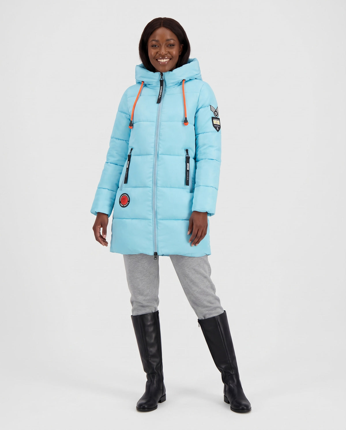 Constance | Women's Hooded Puffer Coat with Contrast Lining for Winter in Sky Blue