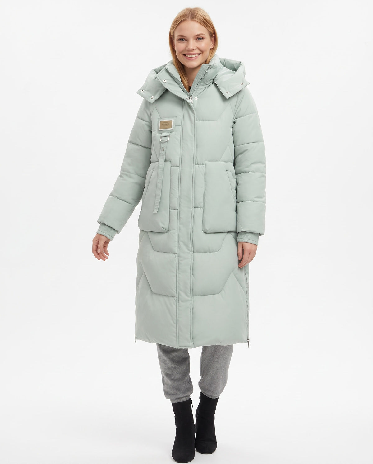 Susannah | Women's Long Puffer Coat with Hood and Deep Pockets for Winter in Mint Green