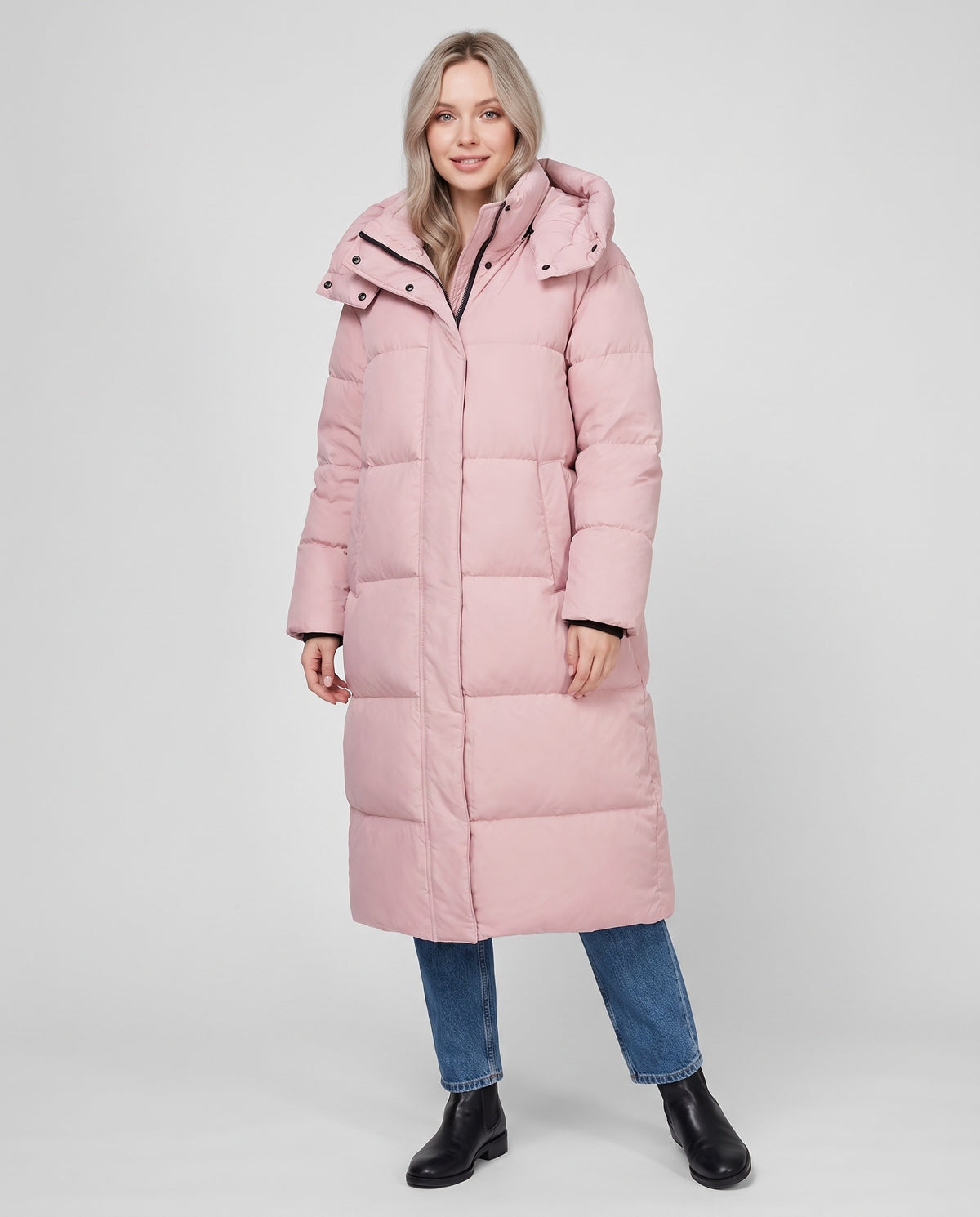 Bess | Women's Quilted Winter Puffer Coat with Hood and Longline Fit in Pink