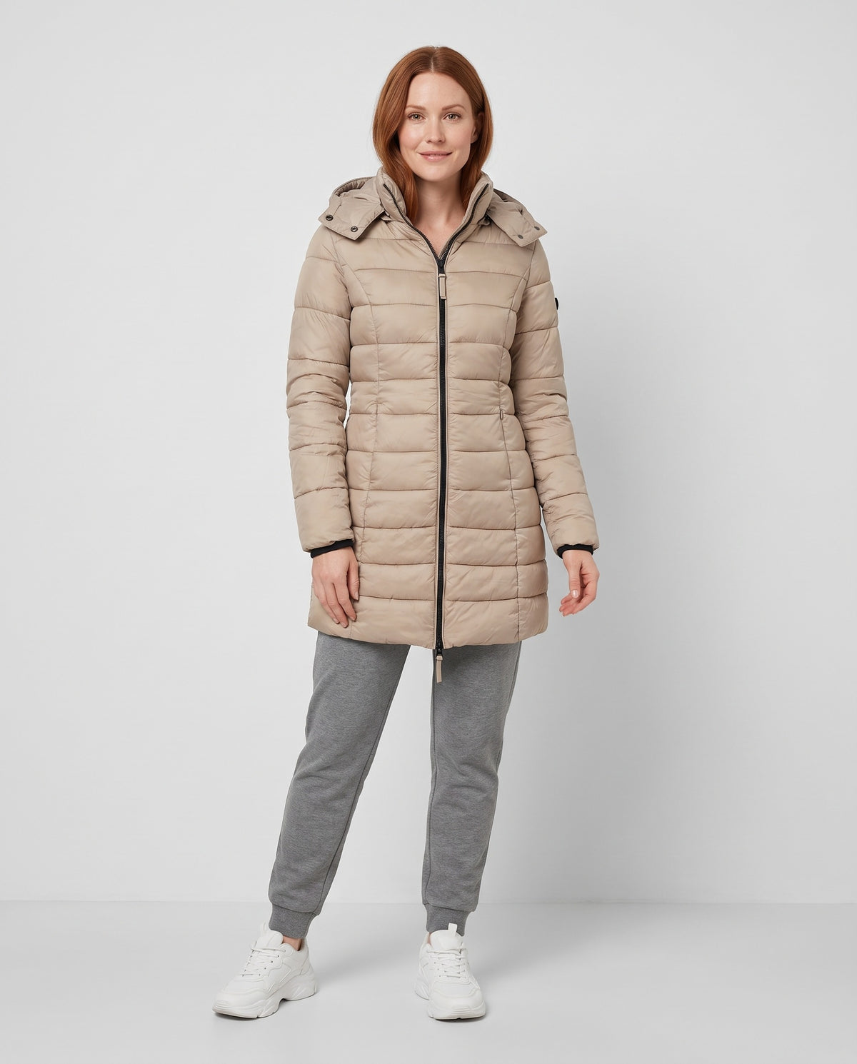 Fleur | Women's Slim Quilted Puffer Coat with Detachable Hood for Winter in Beige