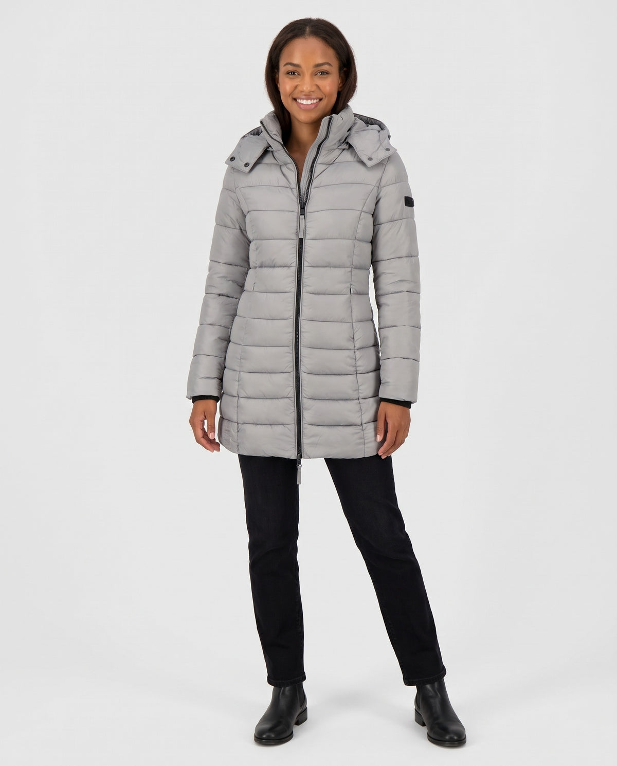 Fleur | Women's Slim Quilted Puffer Coat with Detachable Hood for Winter in Grey