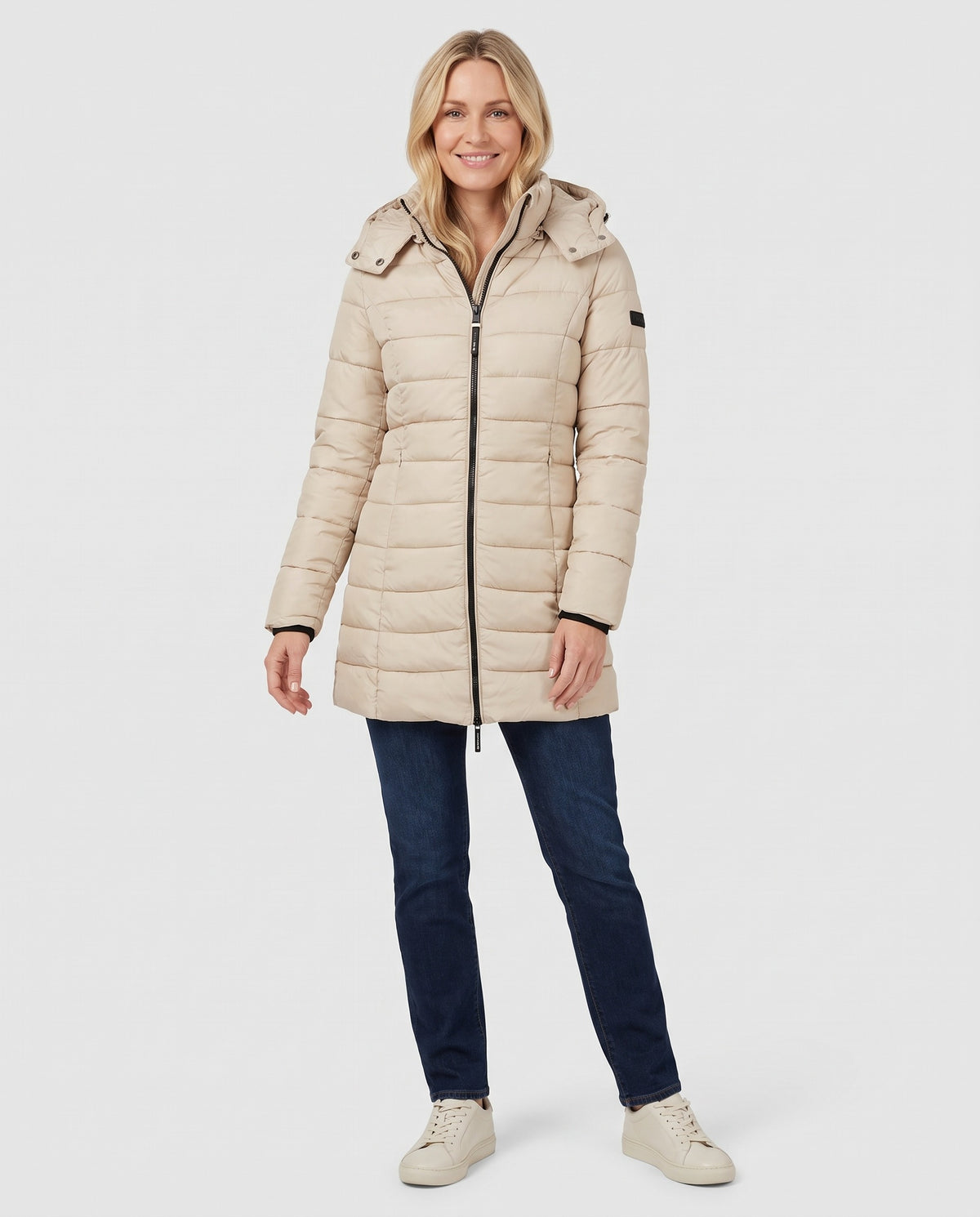 Fleur | Women's Slim Quilted Puffer Coat with Detachable Hood for Winter in Khaki