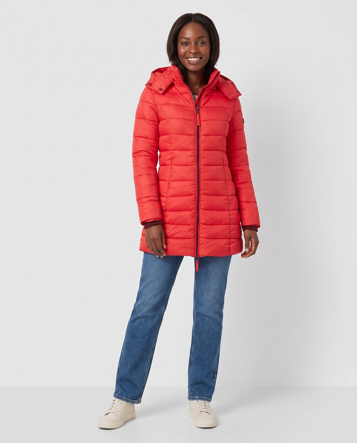 Fleur | Women's Slim Quilted Puffer Coat with Detachable Hood for Winter in Red
