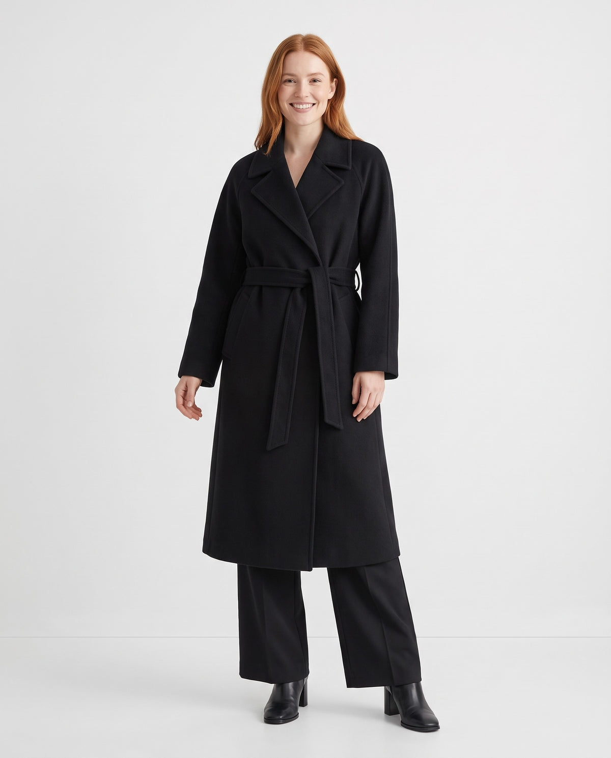 Tilda | Women's Winter Wool Coat with Wrap Front and Self Tie Belt in Black
