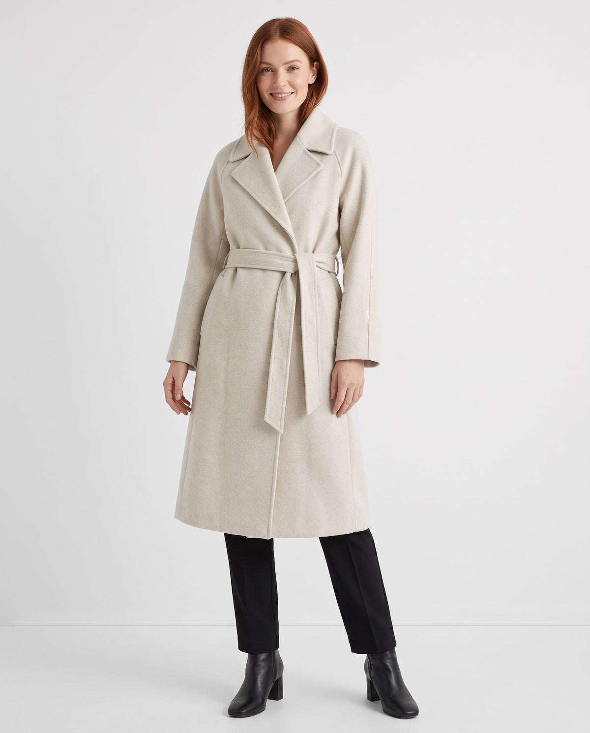 Tilda | Women's Winter Wool Coat with Wrap Front and Self Tie Belt in Cream
