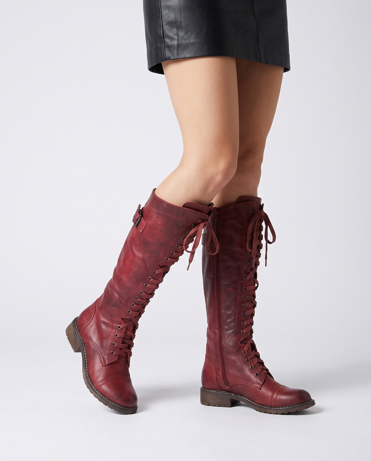 Wren Women's Leather Knee High Boots - Red